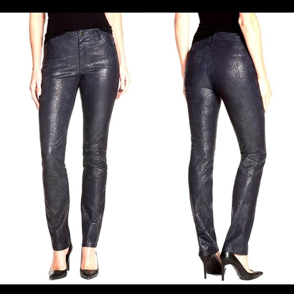 NEW Lafayette 148 Snakeskin Embossed Curvy Fit Jeans Cropped Black [SZ 8‎ ]